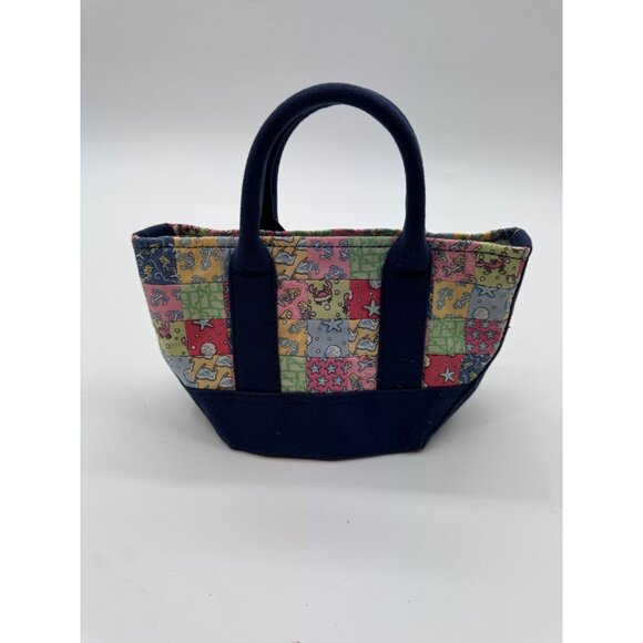 Vineyard Vines Mini Roxbury Multicolor Patchwork Canvas Tote Bag With Navy Handl - Picture 4 of 12